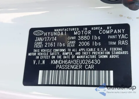 2014 Hyundai Elantra z USA, uszkodzony, nr VIN KMHDH6AH3EU026430